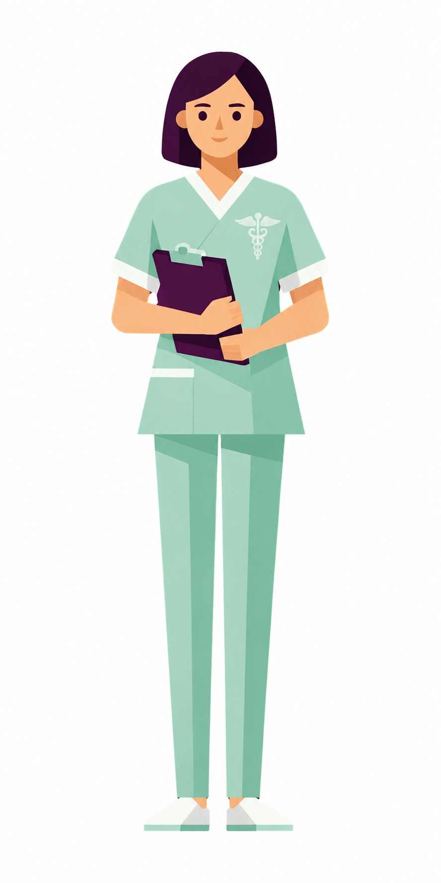 緑色の制服でクリップボードを持つ人物のイラスト